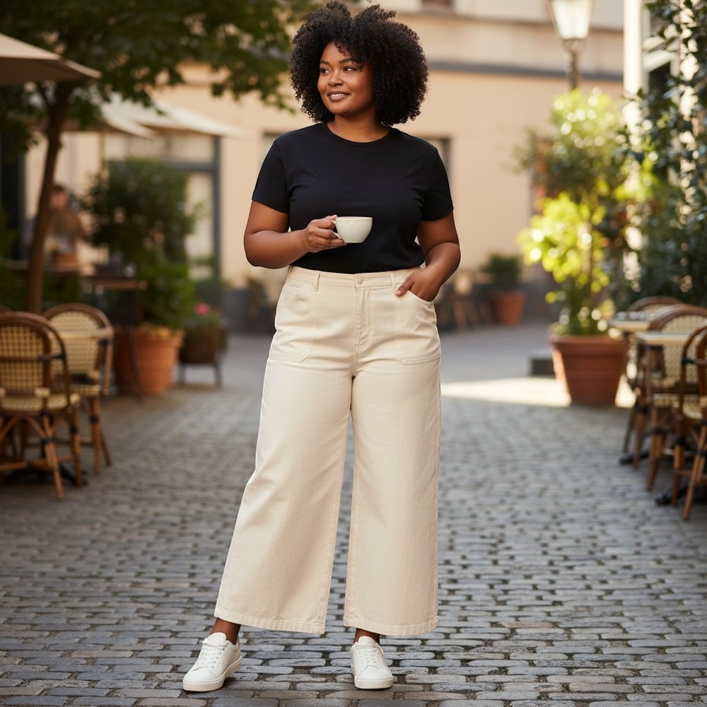 Abound Cream High Rise Wide Leg Utility Pants Size 28 Plus Off White
